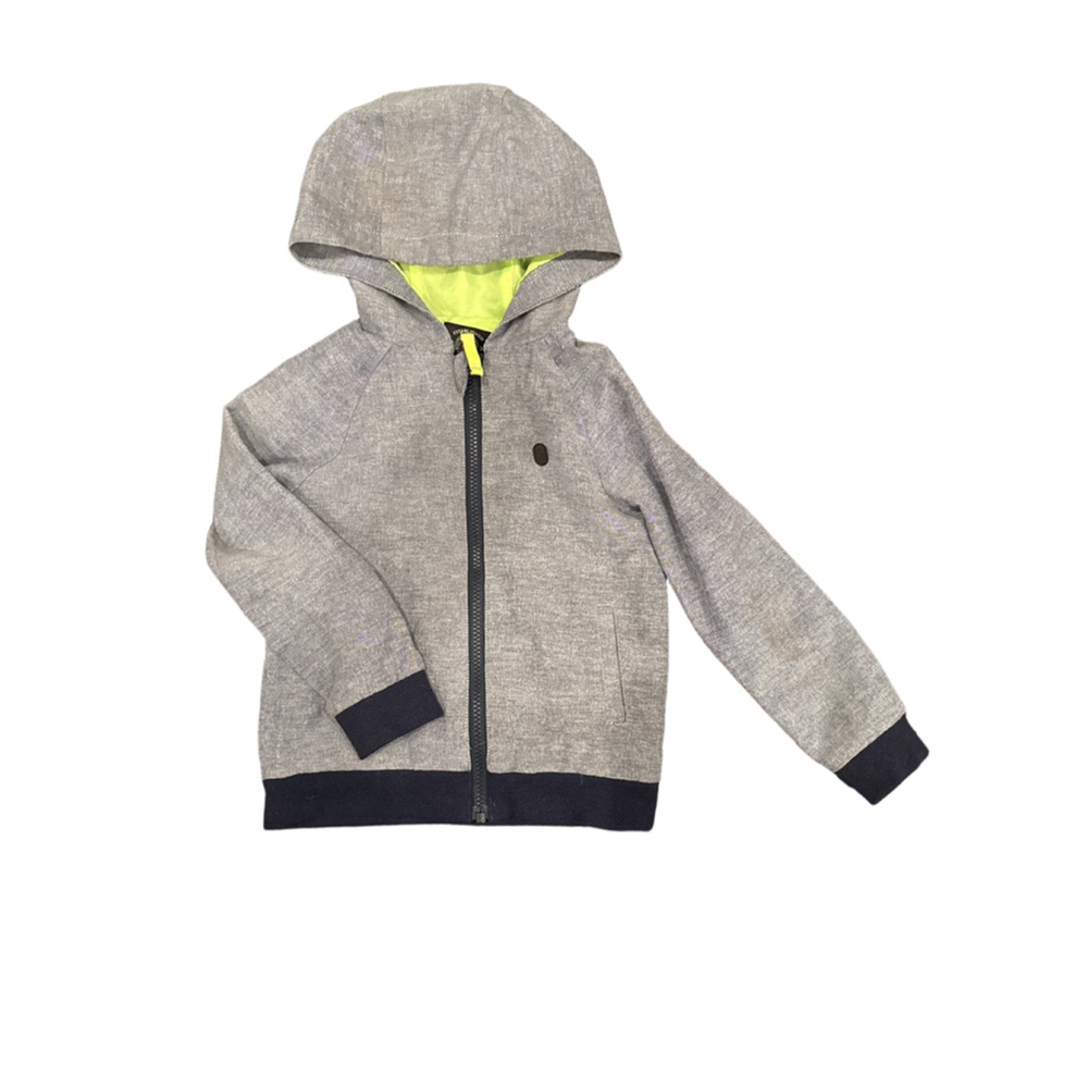 Buffalo David Bitton Boys Hooded Jacket Gray Melange Neon Green Size 4T Full Zip